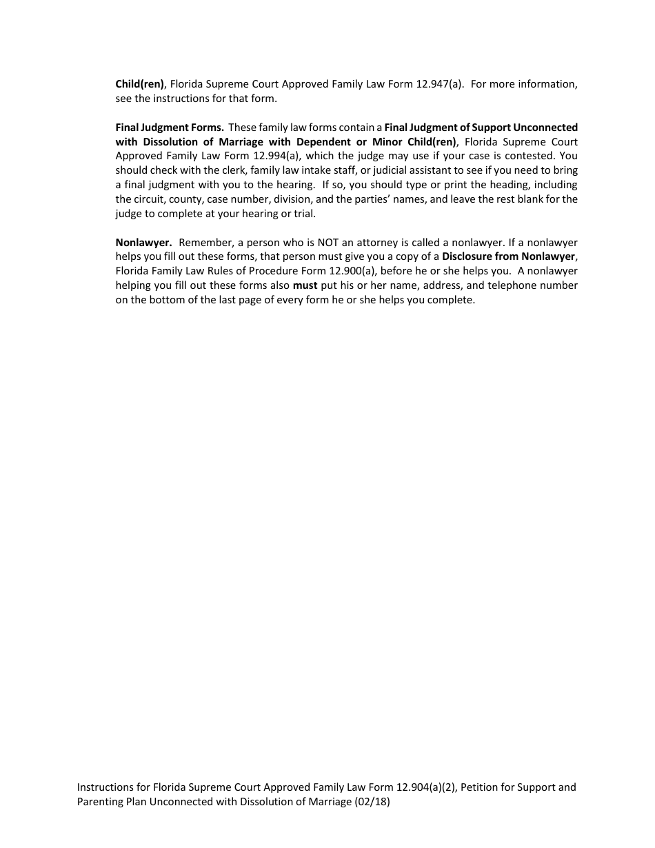 Form 12.904(A)(2) Petition for Support and Parenting Plan Unconnected With Dissolution of Marriage With Dependent or Minor Child(Ren) - Florida, Page 5