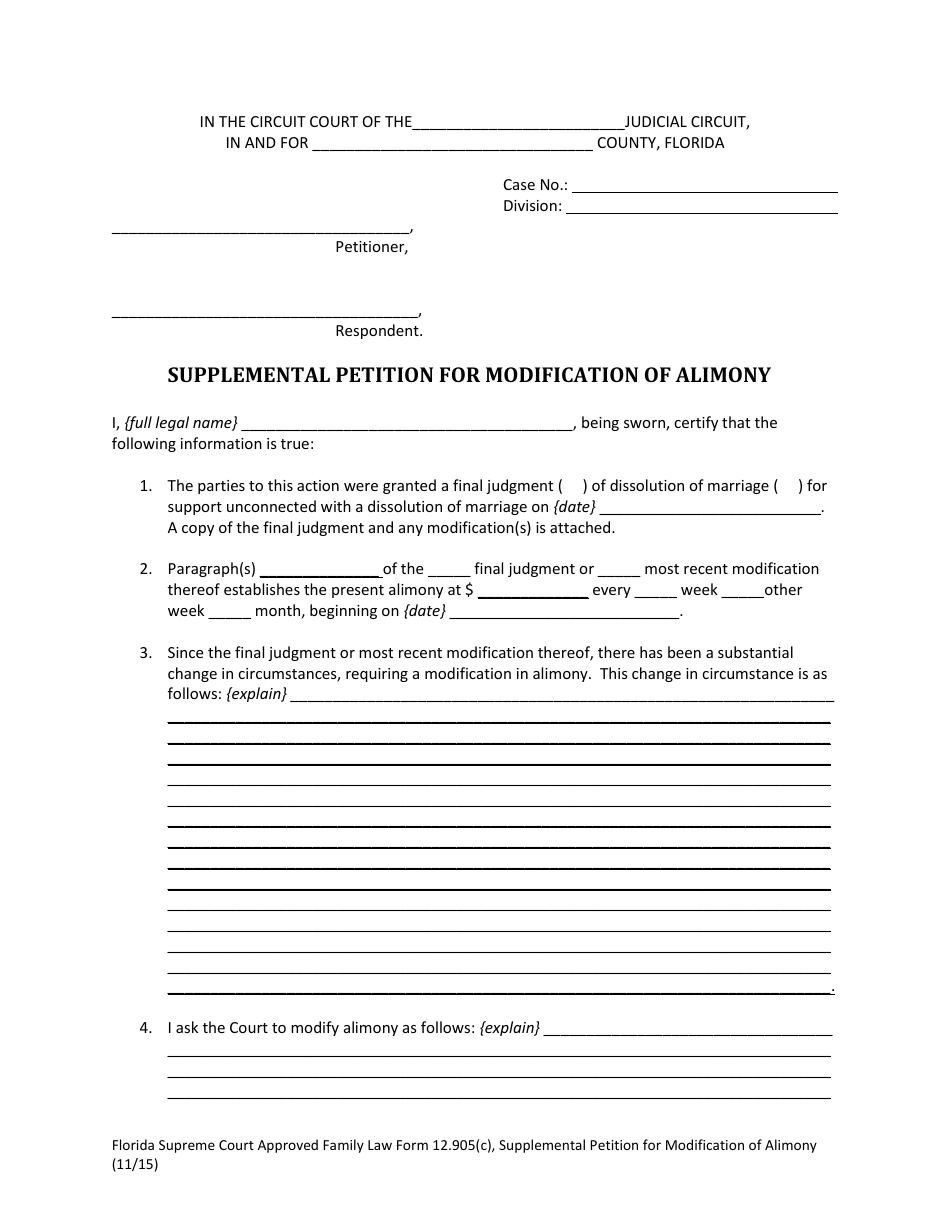 Form 12.905( ) Supplemental Petition for Modification of Alimony - Florida, Page 5