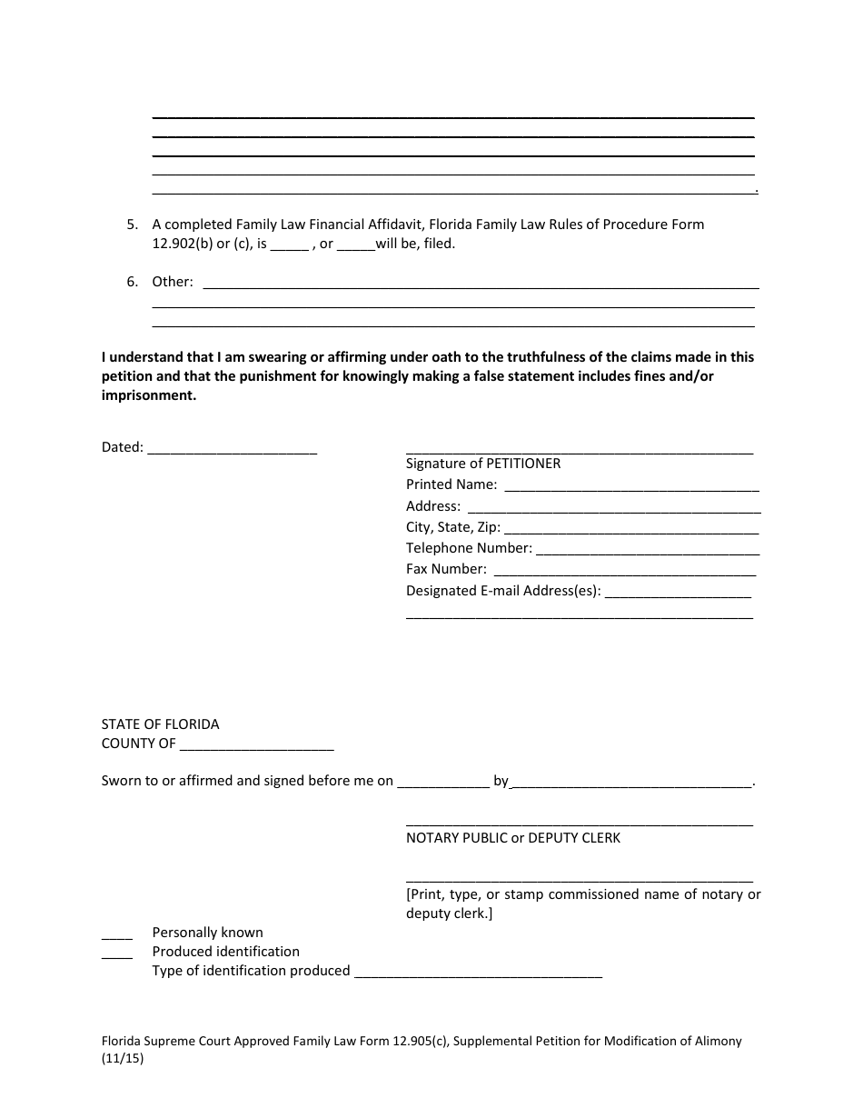 Form 12.905( ) Supplemental Petition for Modification of Alimony - Florida, Page 6