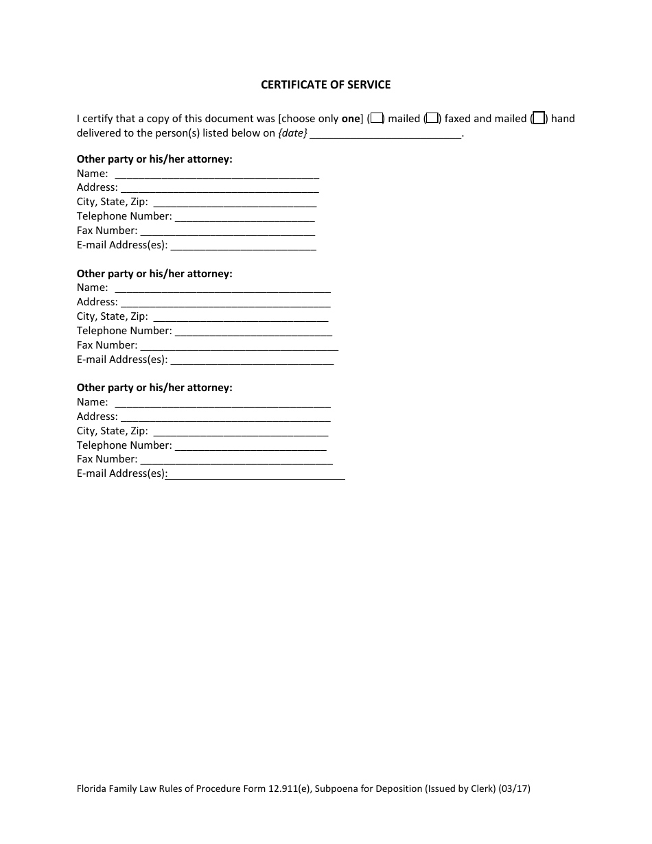 Form 12.911(E) Subpoena for Deposition (Issued by Clerk) - Florida, Page 3