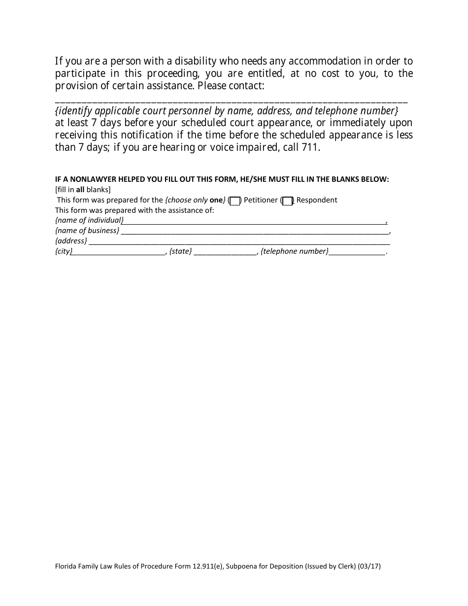 Form 12.911(E) Subpoena for Deposition (Issued by Clerk) - Florida, Page 5