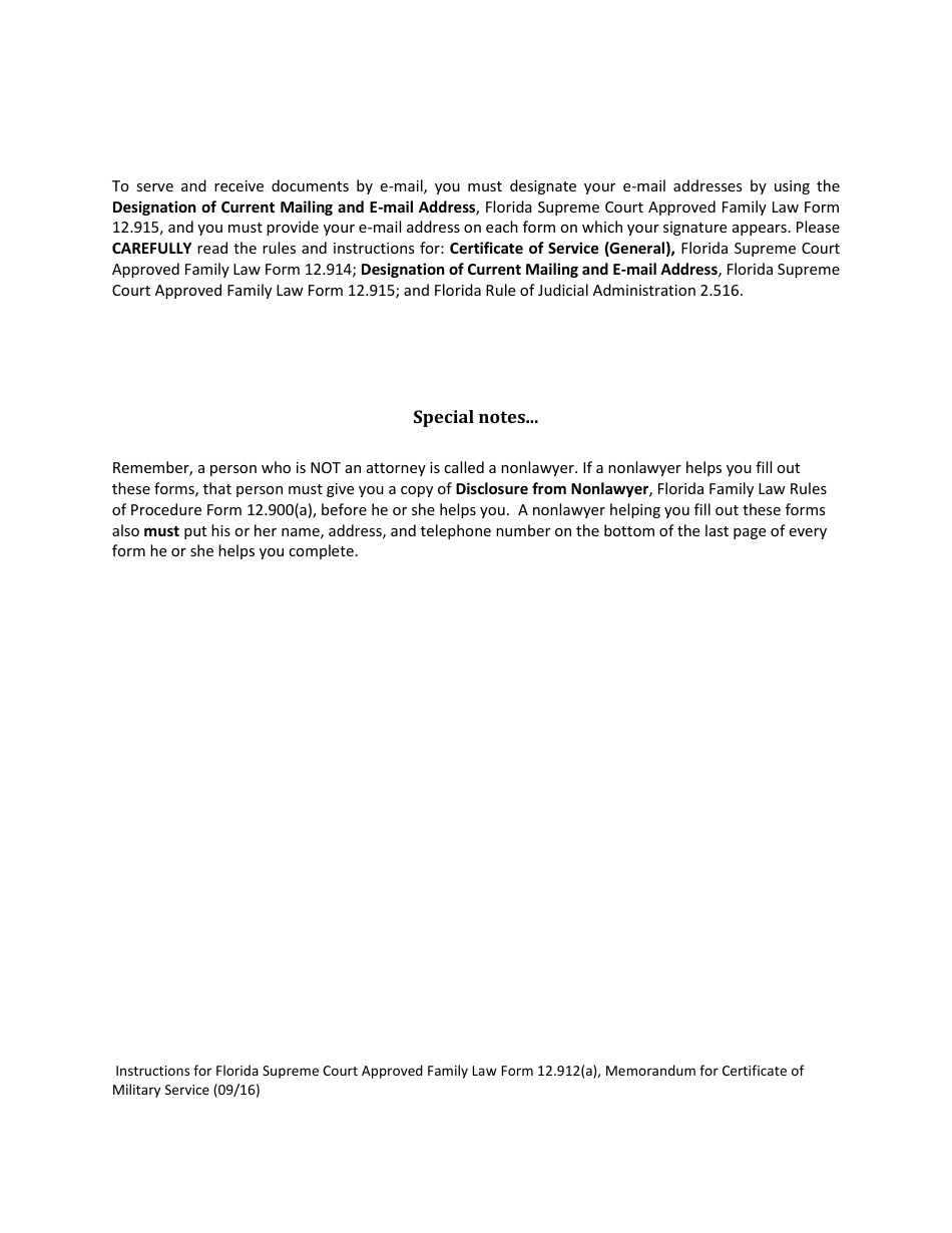 Form 12.912(A) Memorandum for Certificate of Military Service - Florida, Page 3