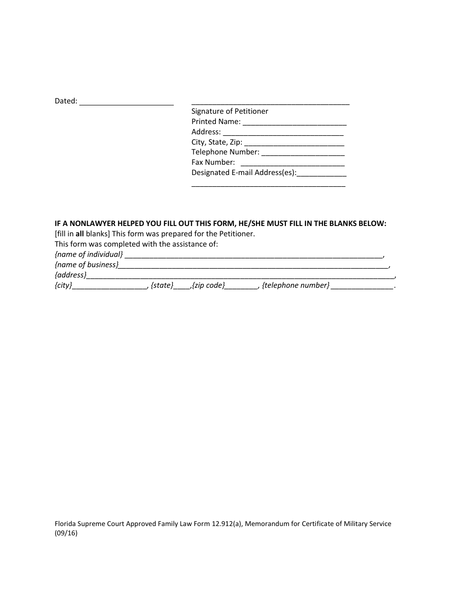 Form 12.912(A) Memorandum for Certificate of Military Service - Florida, Page 5