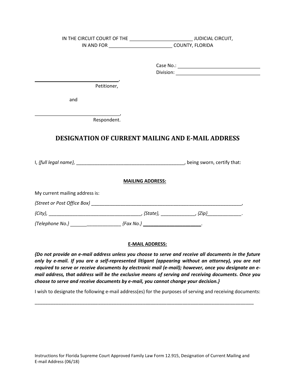 Form 12.915 - Fill Out, Sign Online and Download Fillable PDF, Florida ...