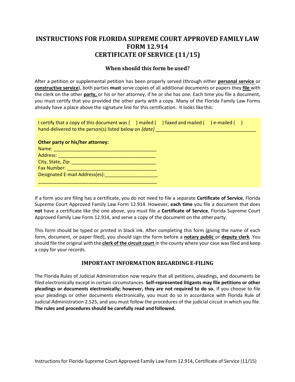 Form 12.914 Certificate of Service - Florida, Page 1