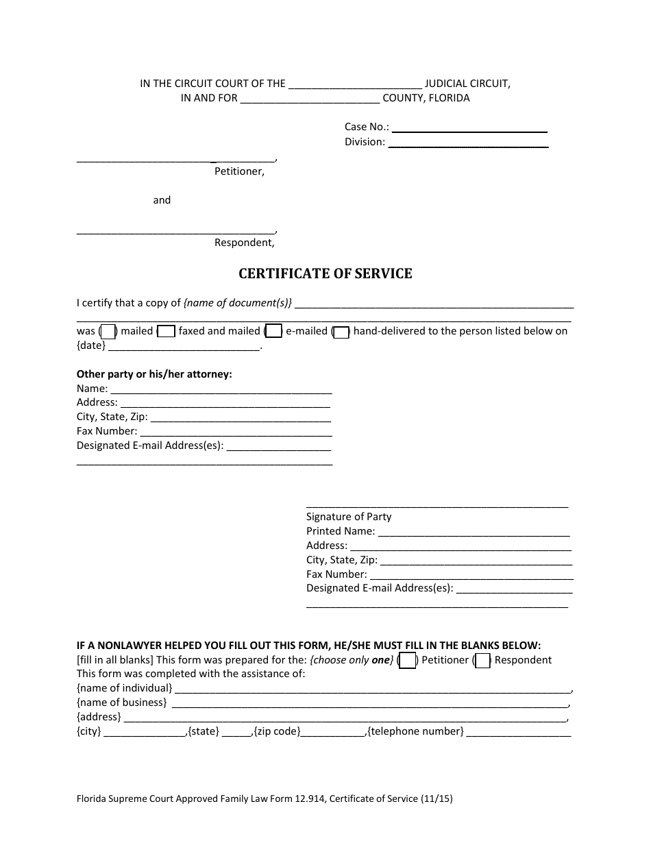 Form 12.914 Certificate of Service - Florida, Page 3
