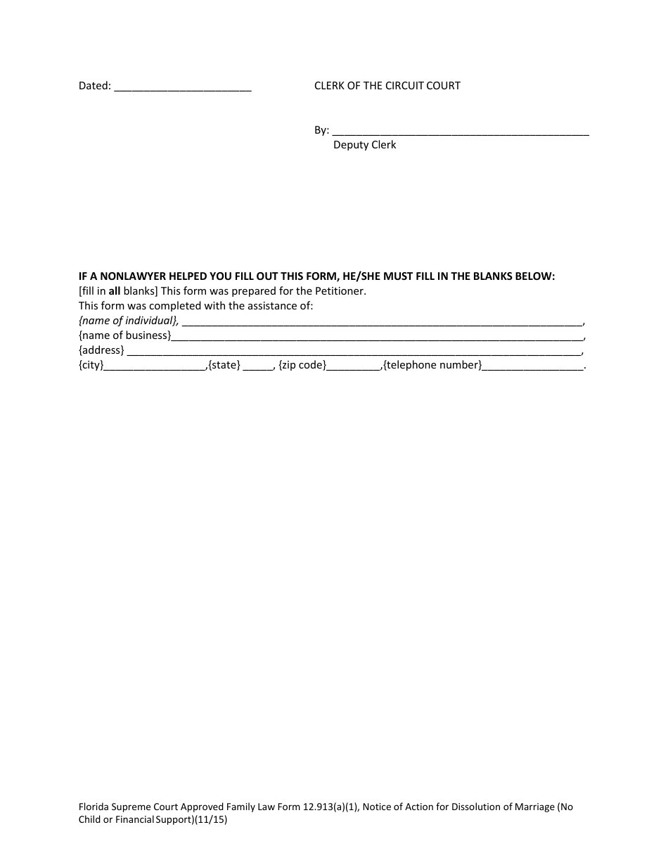 Form 12.913(A)(1) Notice of Action for Dissolution of Marriage (No Child or Financial Support) - Florida, Page 4