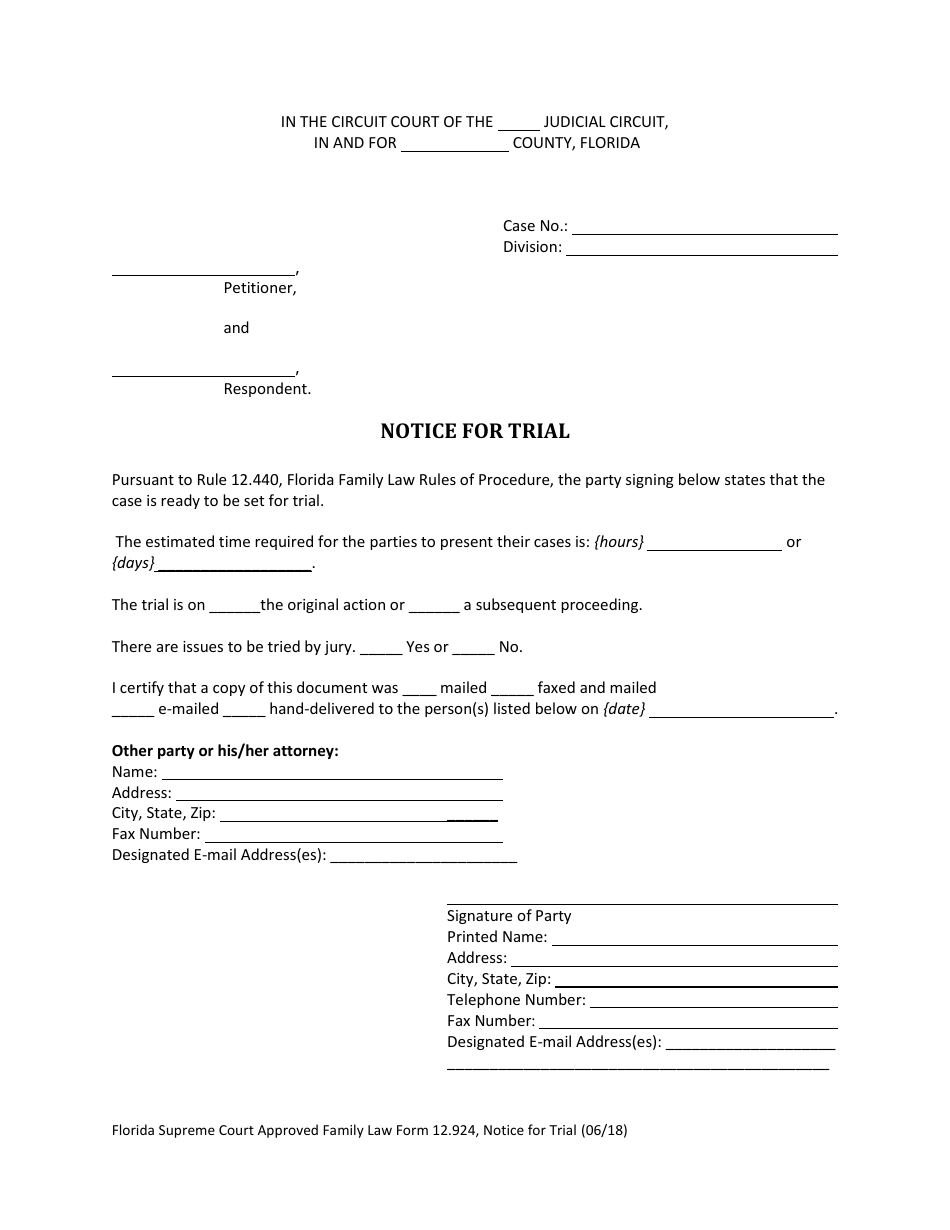 Form 12.924 Notice for Trial - Florida, Page 3
