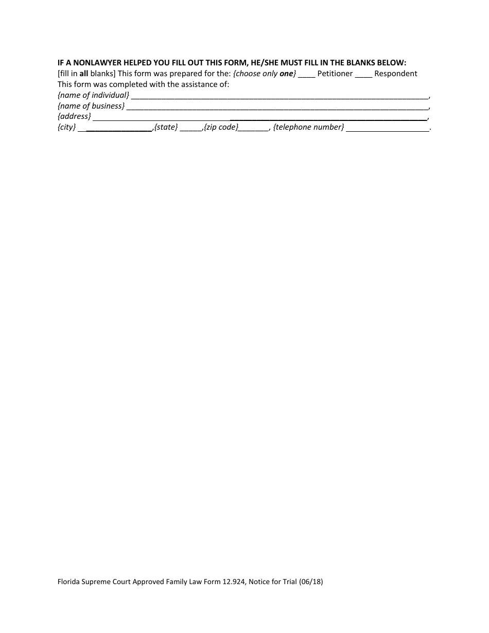 Form 12.924 Notice for Trial - Florida, Page 4