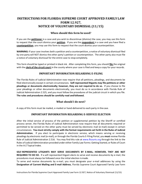 Form 12.927 Notice of Voluntary Dismissal - Florida
