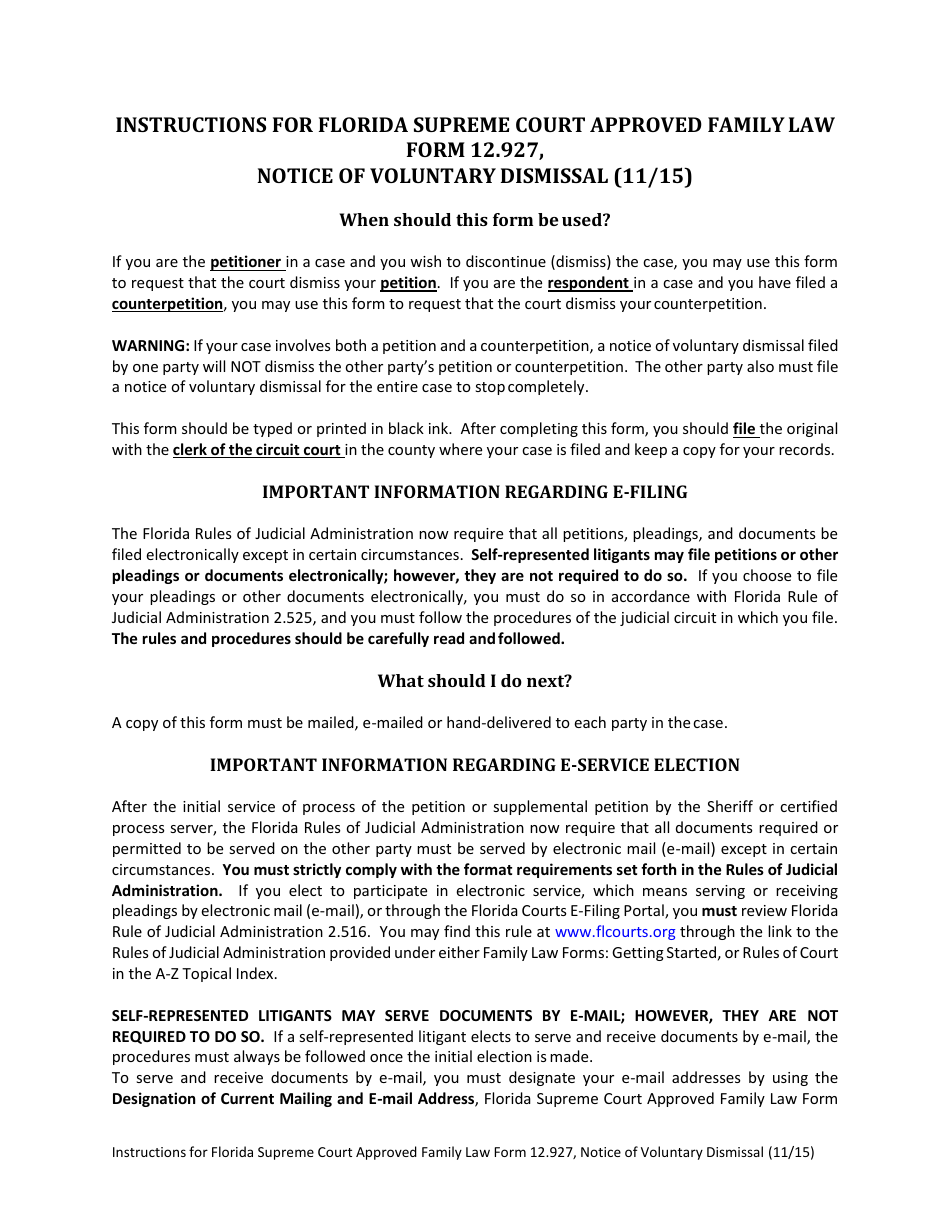 Form 12.927 Notice of Voluntary Dismissal - Florida, Page 1