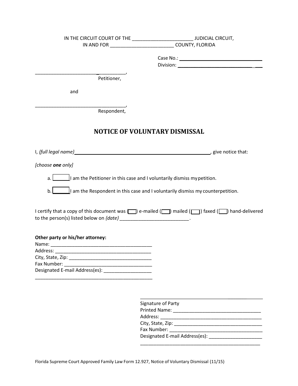 Form 12.927 Notice of Voluntary Dismissal - Florida, Page 3