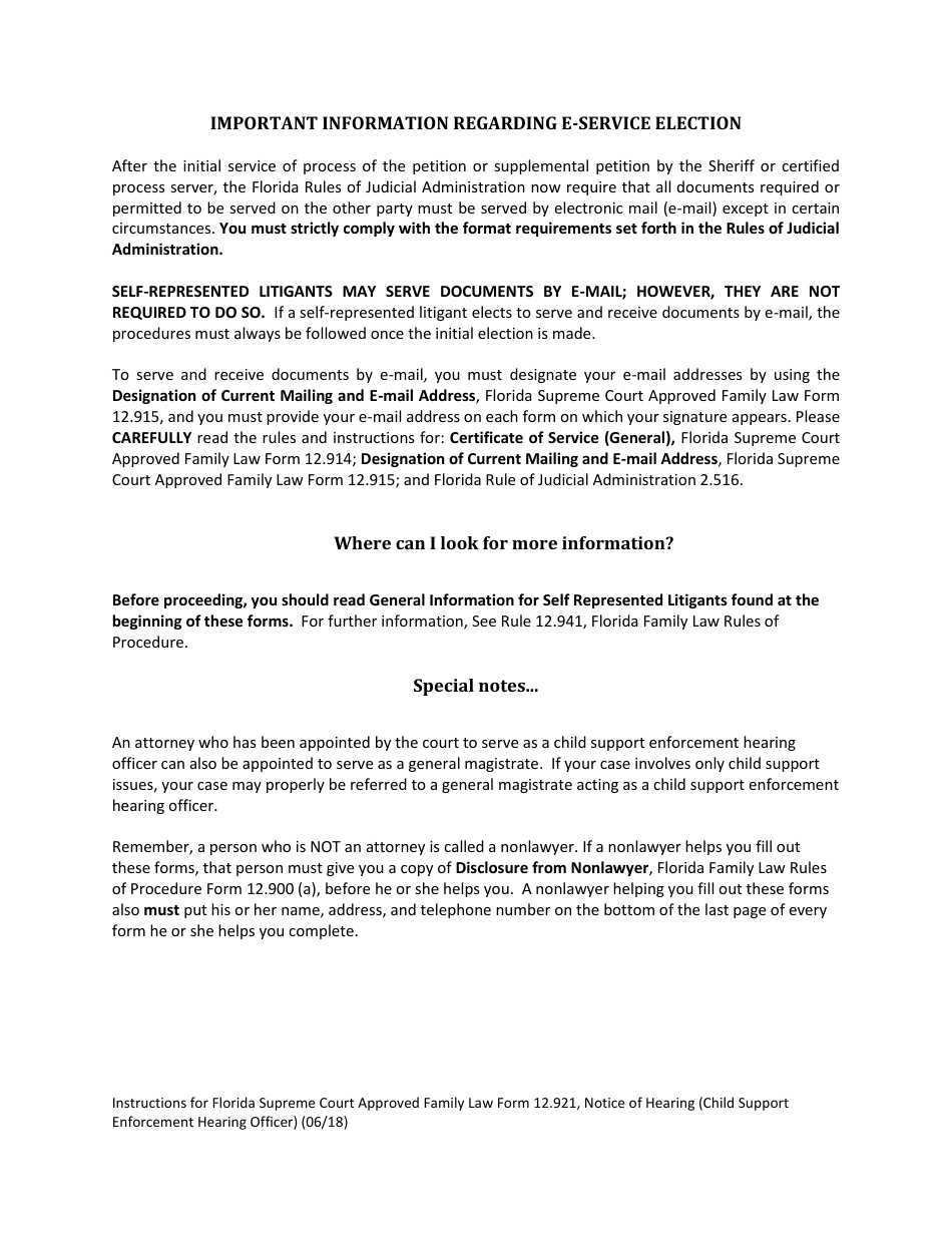 Form 12.921 Notice of Hearing (Child Support Enforcement Hearing Officer) - Florida, Page 2