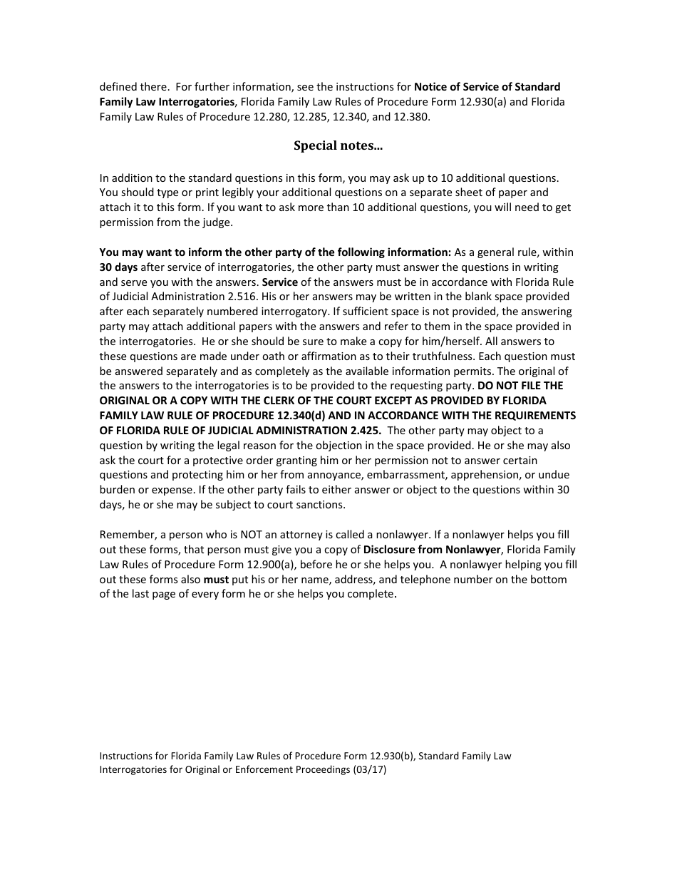 Form 12.930(B) Standard Family Law Interrogatories for Original or Enforcement Proceedings - Florida, Page 2