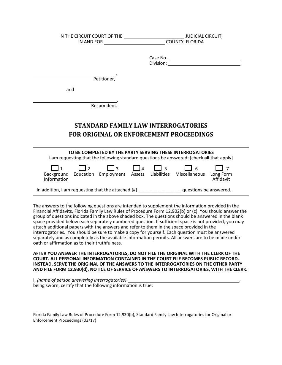 Form 12.930(B) Standard Family Law Interrogatories for Original or Enforcement Proceedings - Florida, Page 3