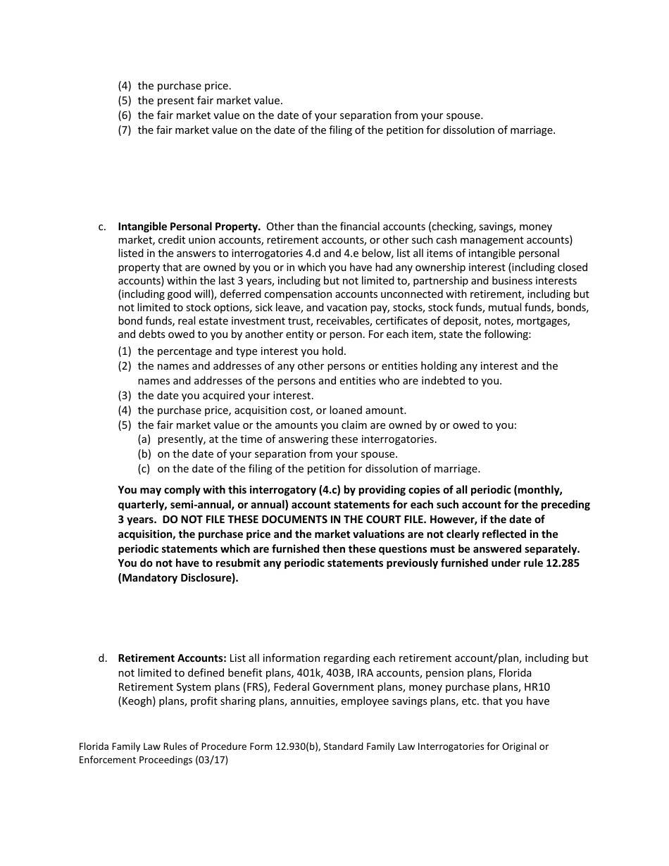 Form 12.930(B) Standard Family Law Interrogatories for Original or Enforcement Proceedings - Florida, Page 6