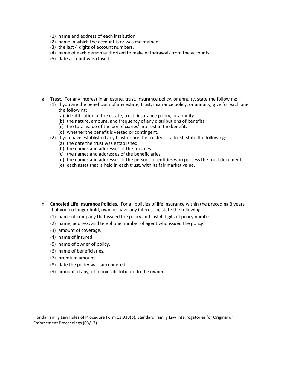 Form 12.930(B) Standard Family Law Interrogatories for Original or Enforcement Proceedings - Florida, Page 8