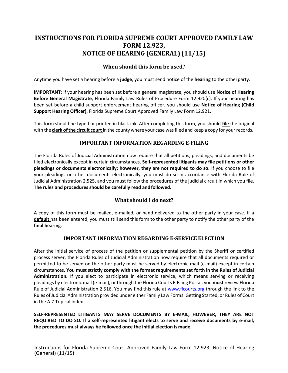 Form 12.923 Notice of Hearing (General) - Florida, Page 1