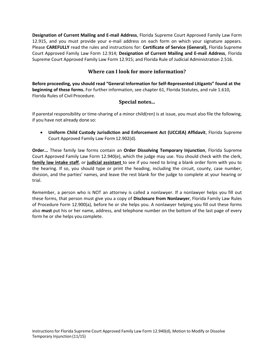 Form 12.940(D) Motion to Modify or Dissolve Temporary Injunction - Florida, Page 2