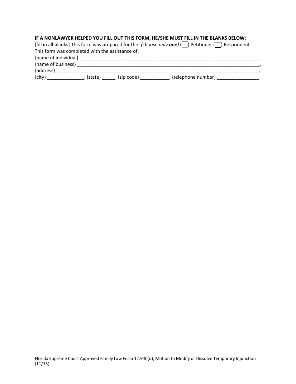 Form 12.940(D) Motion to Modify or Dissolve Temporary Injunction - Florida, Page 4