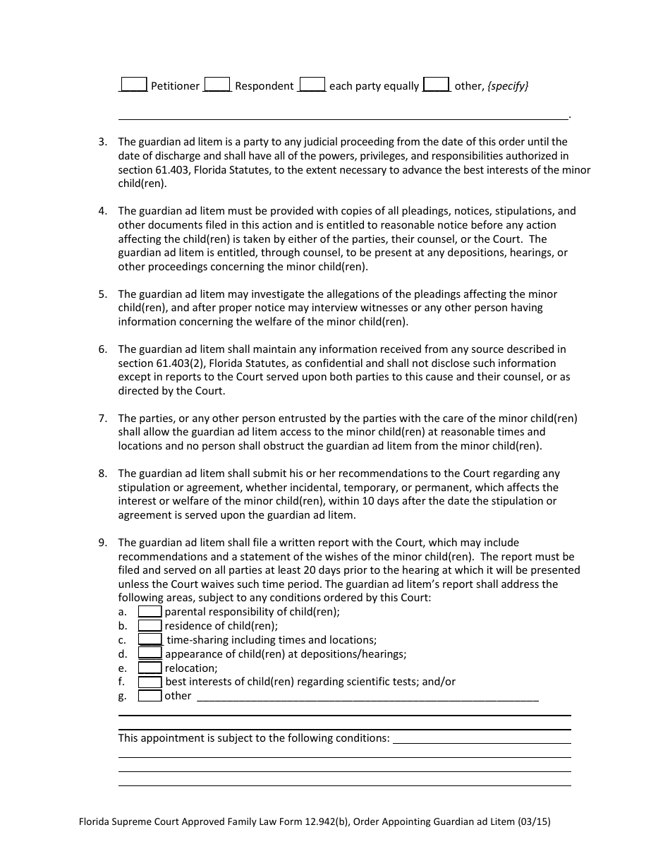Form 12.942(B) Order Appointing Guardian Ad Litem - Florida, Page 2