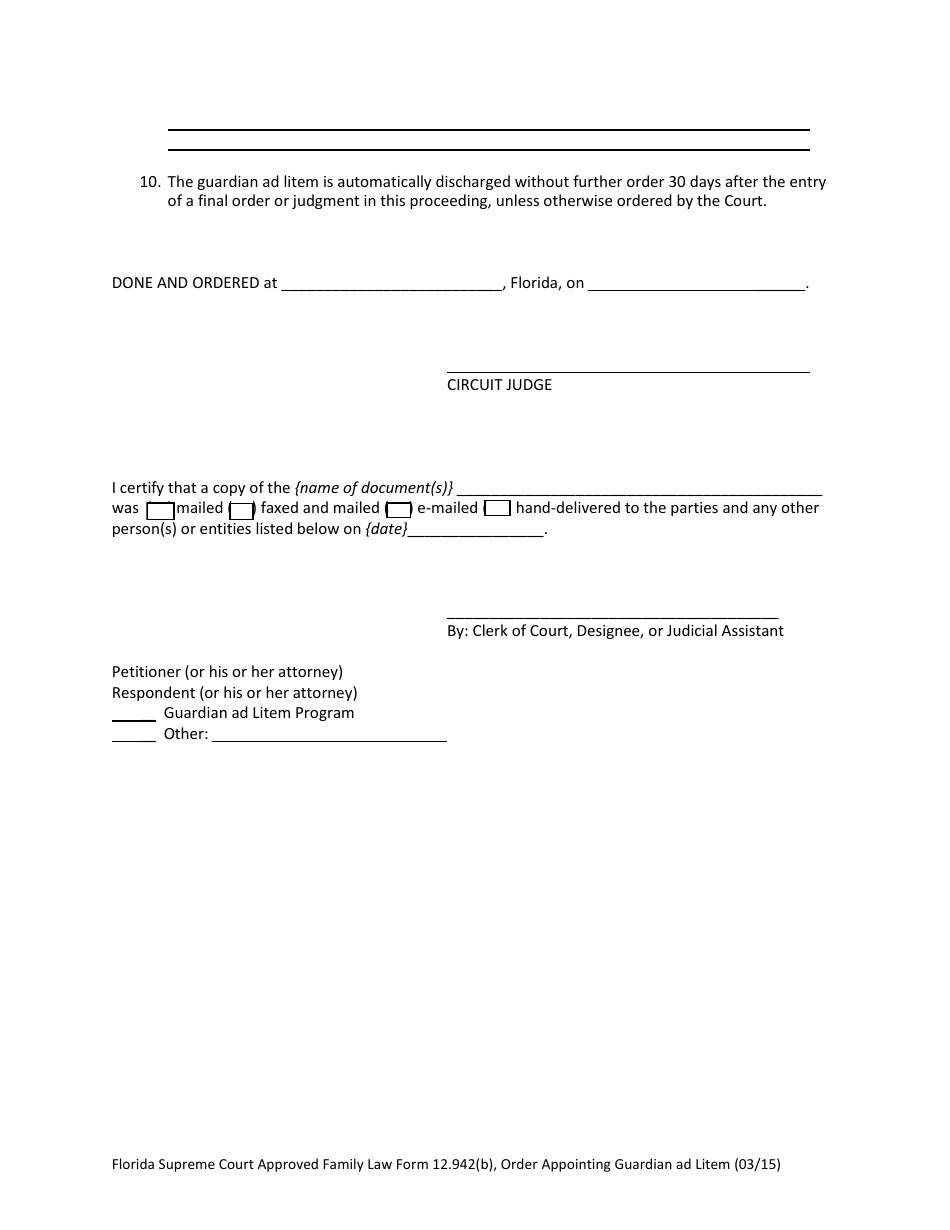 Form 12.942(B) Order Appointing Guardian Ad Litem - Florida, Page 3