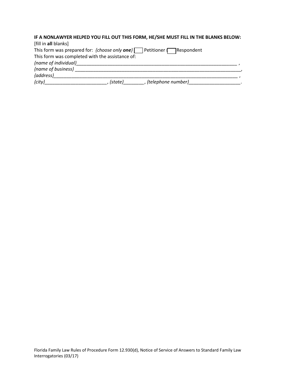 Form 12.930(D) Notice of Service of Answers to Standard Family Law Interrogatories - Florida, Page 3