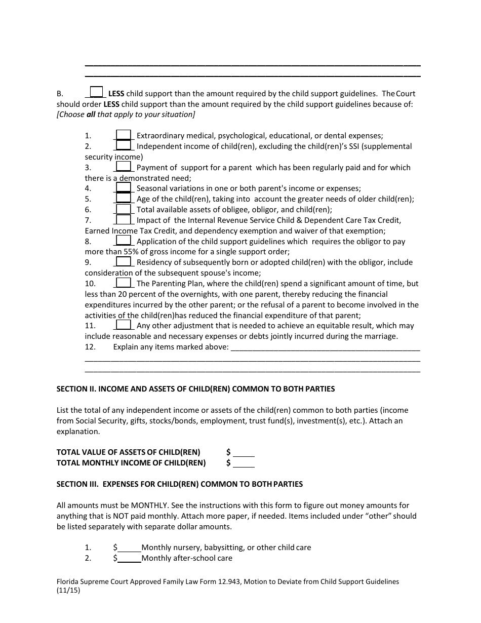 Form 12.943 Motion to Deviate From Child Support Guidelines - Florida, Page 4