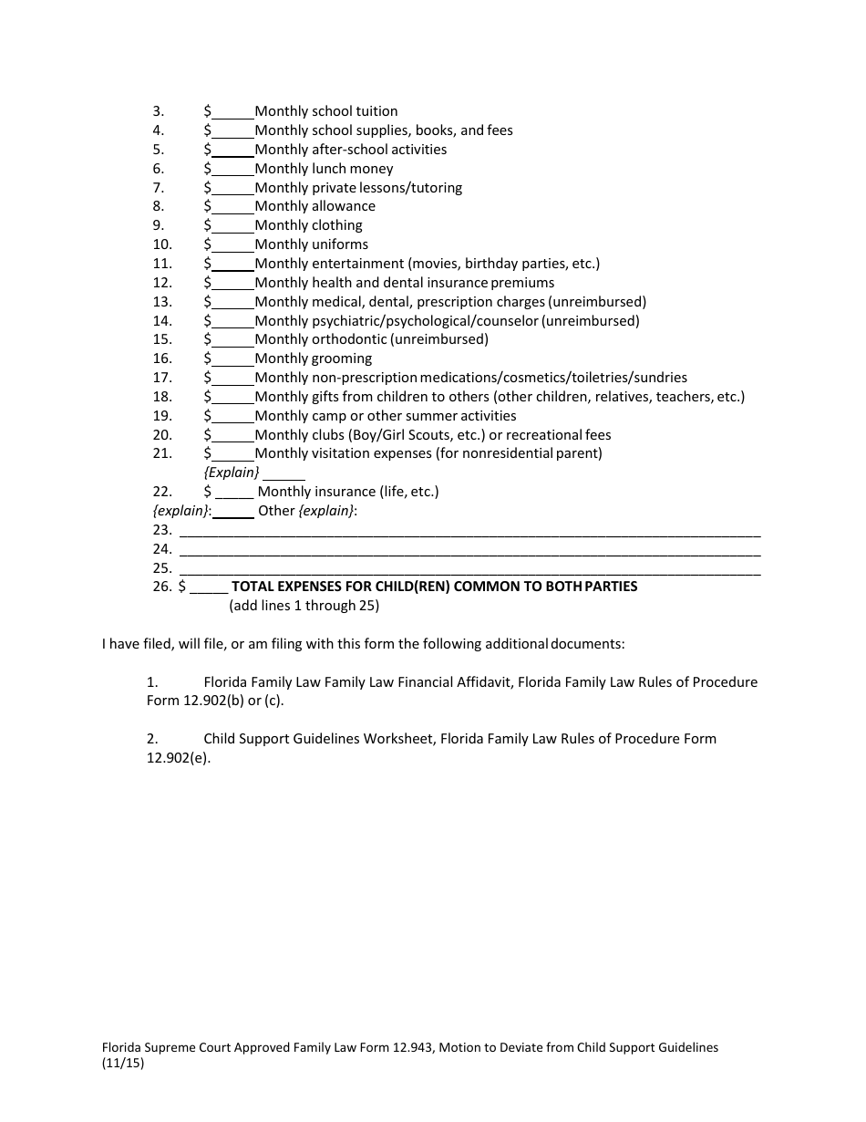 Form 12.943 Motion to Deviate From Child Support Guidelines - Florida, Page 5
