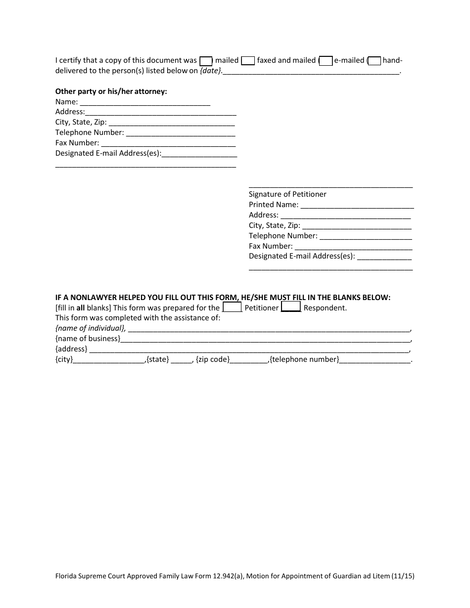 Form 12.942(A) Motion for Appointment of Guardian Ad Litem - Florida, Page 4