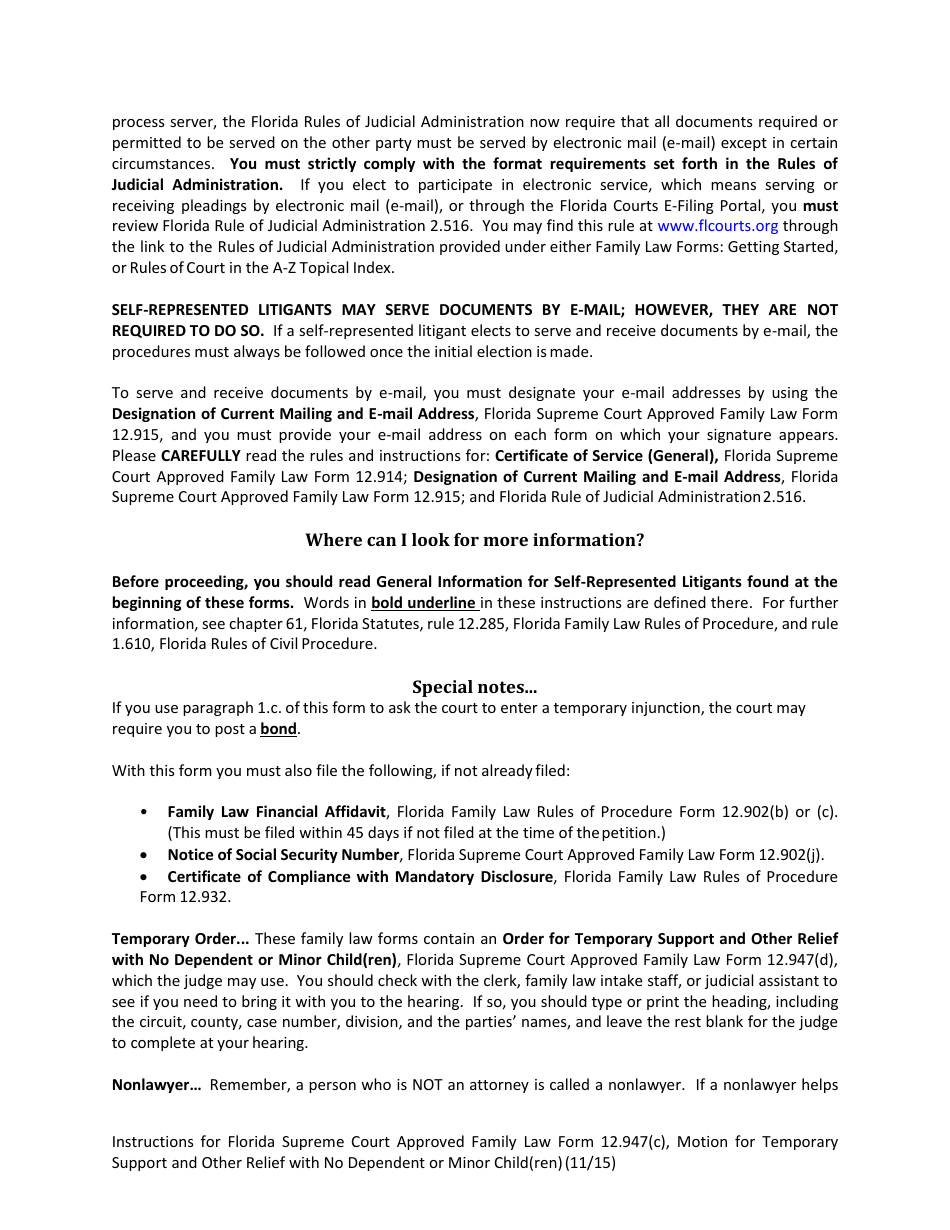 Form 12.947(C) Motion for Temporary Support and Other Relief With No Dependent or Minor Child(Ren) - Florida, Page 2