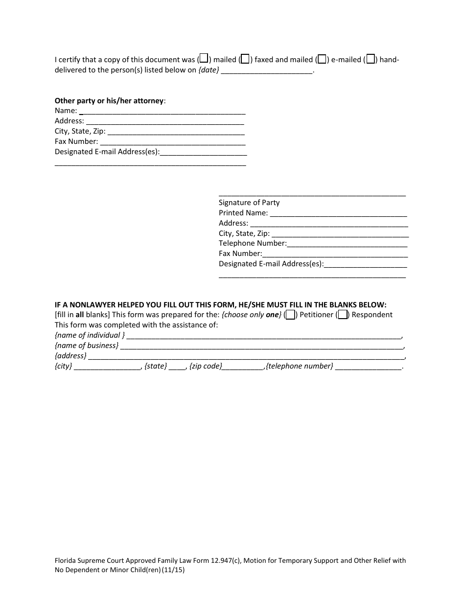 Form 12.947(C) Motion for Temporary Support and Other Relief With No Dependent or Minor Child(Ren) - Florida, Page 6