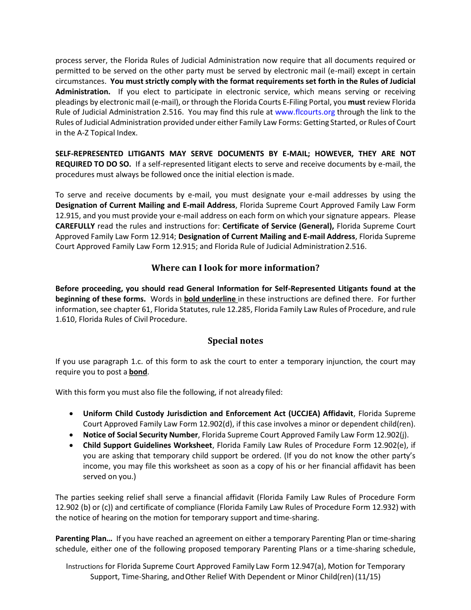 Form 12.947(A) Motion for Temporary Support, Time-Sharing, and Other Relief With Dependent or Minor Child(Ren) - Florida, Page 2