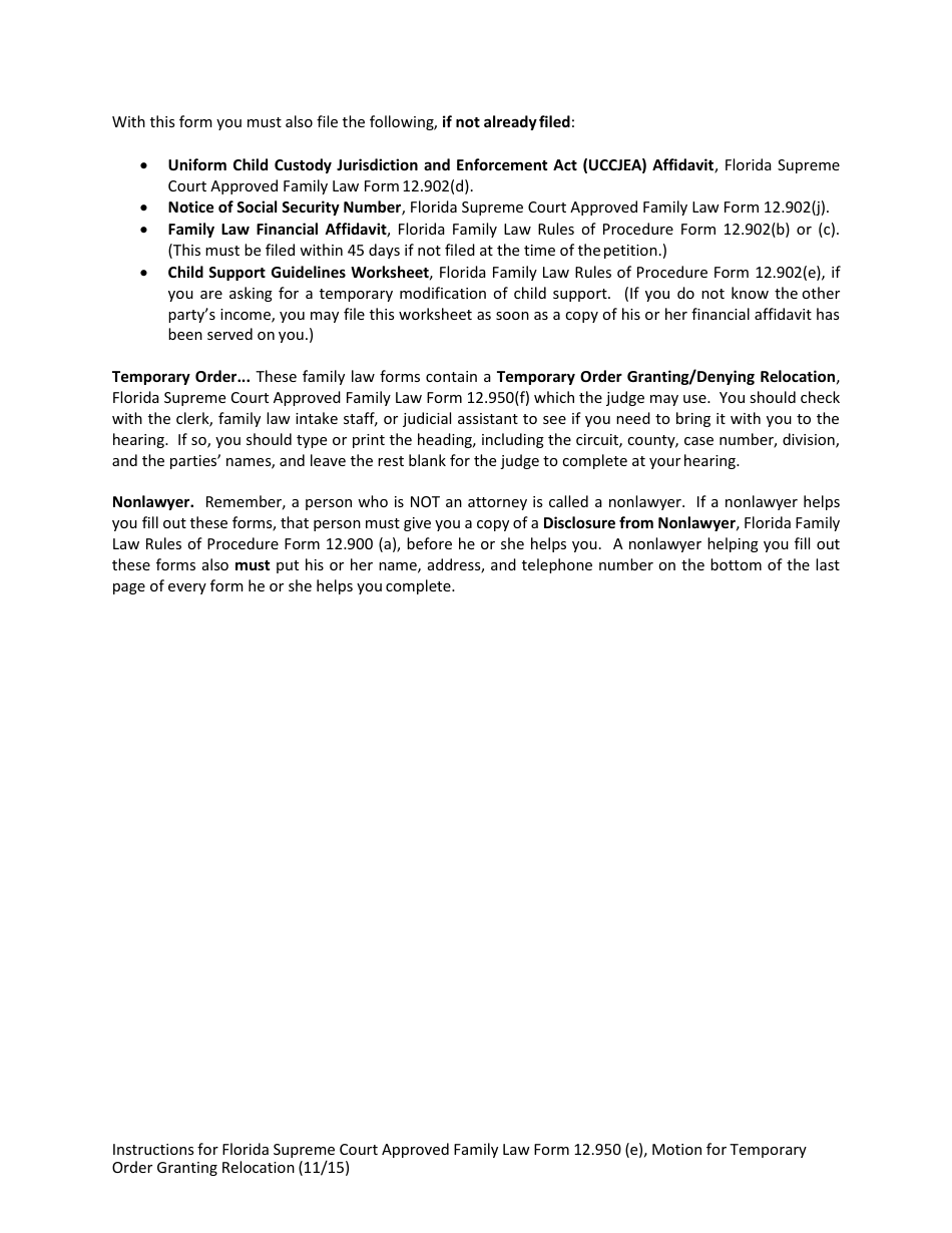 Form 12.950(E) Motion for Temporary Order Granting Relocation - Florida, Page 3