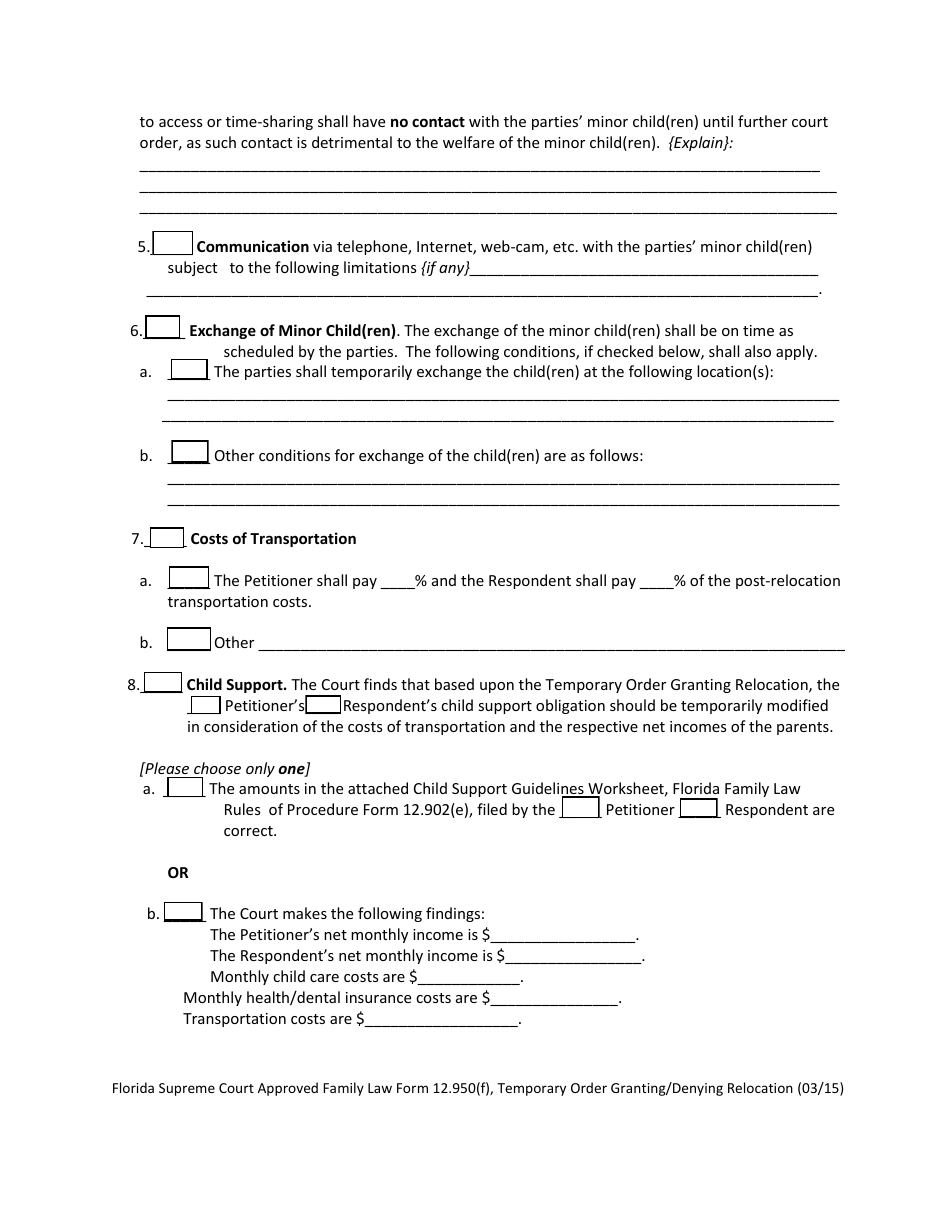 Form 12.950(F) Temporary Order Granting / Denying Relocation - Florida, Page 3