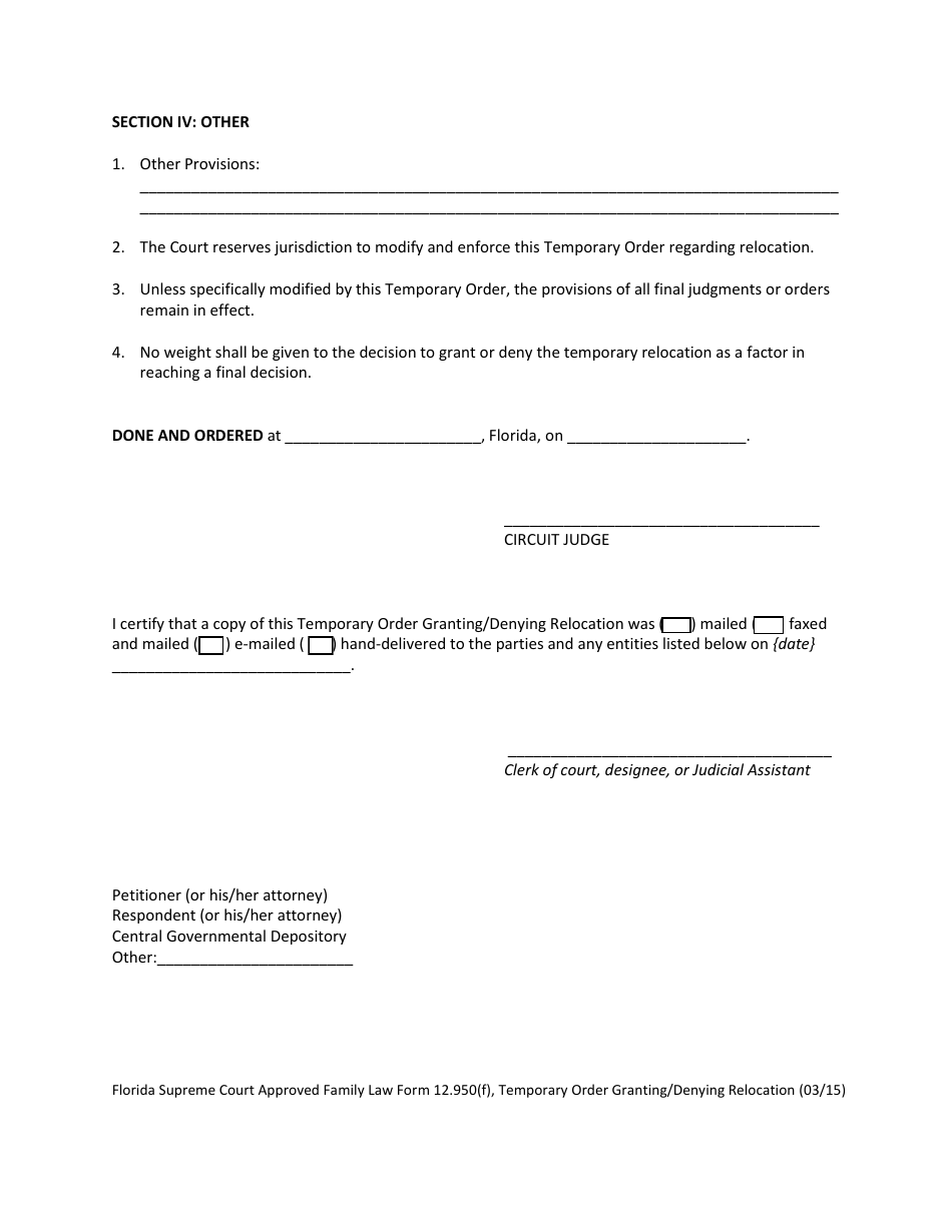 Form 12.950(F) Download Fillable PDF or Fill Online Temporary Order ...