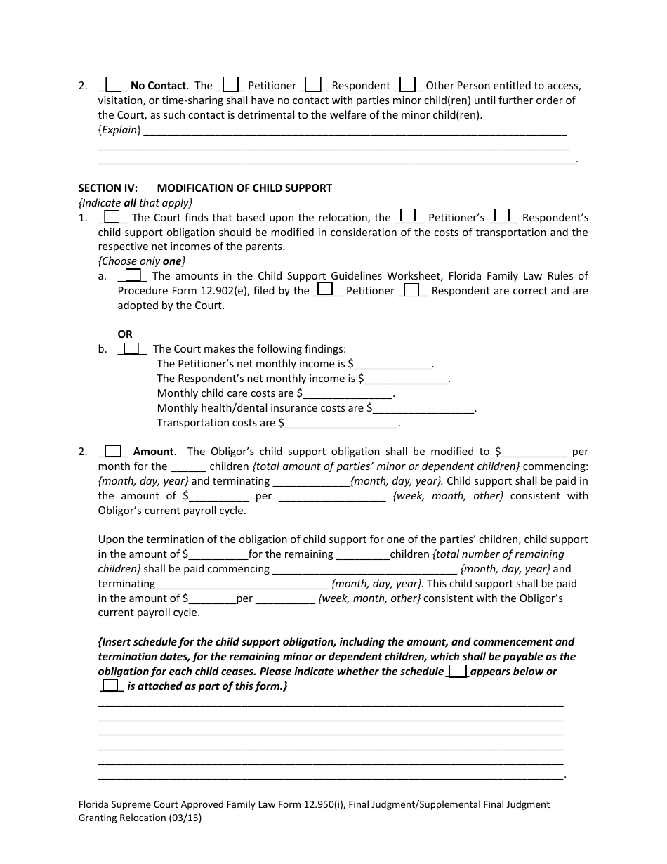 Form 12.950(I) Final Judgment / Supplemental Final Judgment Granting Relocation - Florida, Page 3
