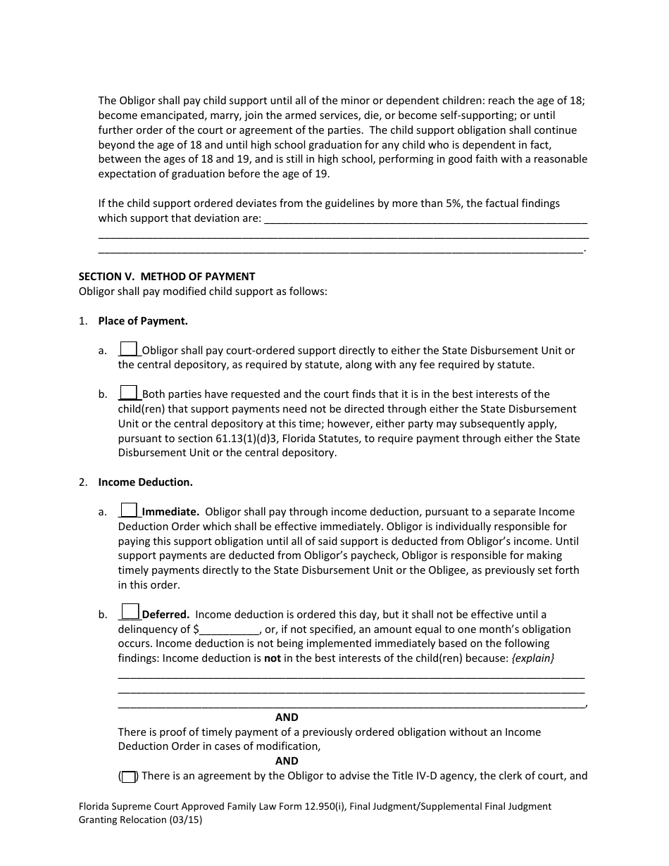 Form 12.950(I) Final Judgment / Supplemental Final Judgment Granting Relocation - Florida, Page 4
