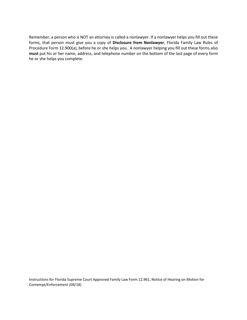 Form 12.961 Notice of Hearing on Motion for Contempt / Enforcement in Support Matters - Florida, Page 3