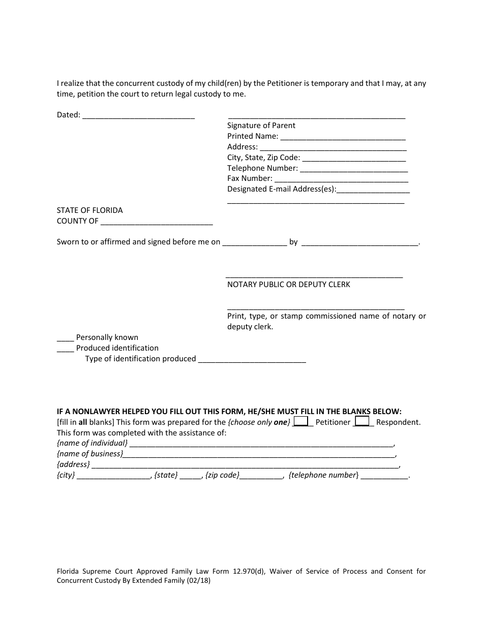 Form 12.970(D) Waiver of Service of Process and Consent for Concurrent Custody by Extended Family - Florida, Page 3