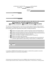 Document preview: Form 12.980(B)(2) Order Denying Petition for Injunction for Protection Against Domestic Violence, Repeat Violence, Dating Violence, Sexual Violence, Stalking - Florida