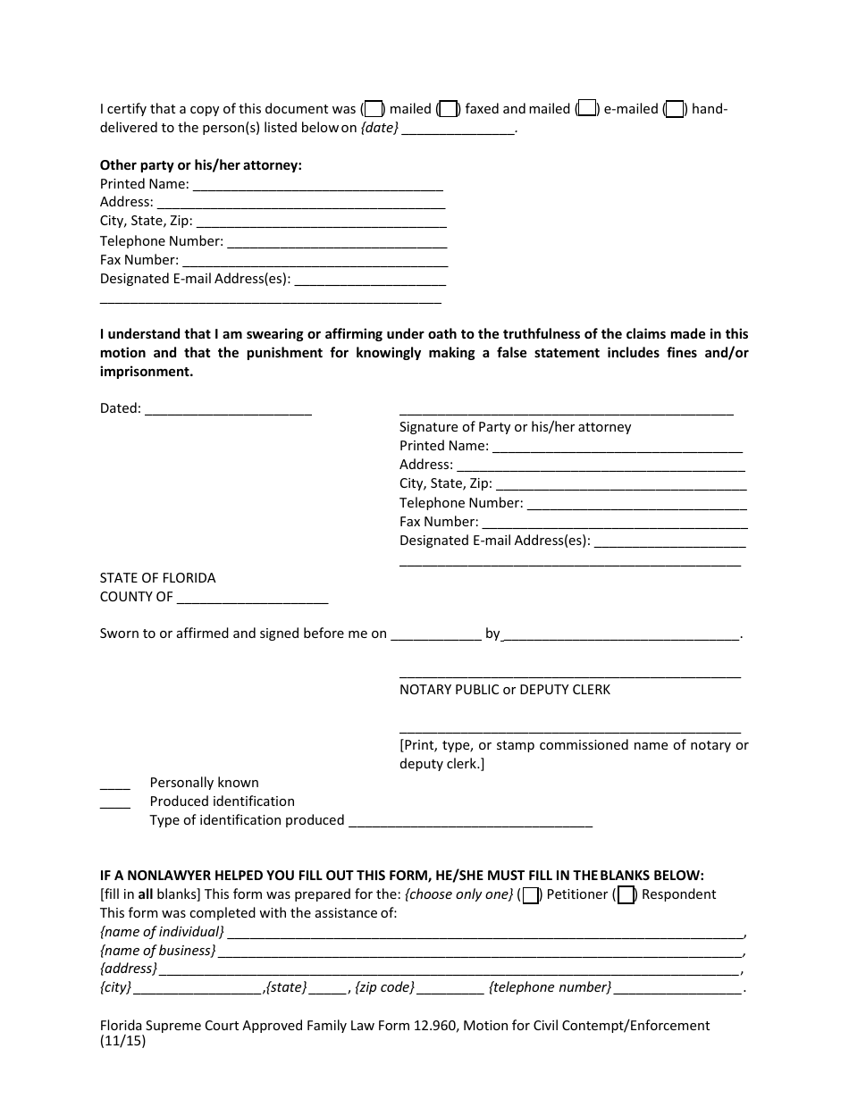 Form 12.960 Motion for Civil Contempt / Enforcement - Florida, Page 5