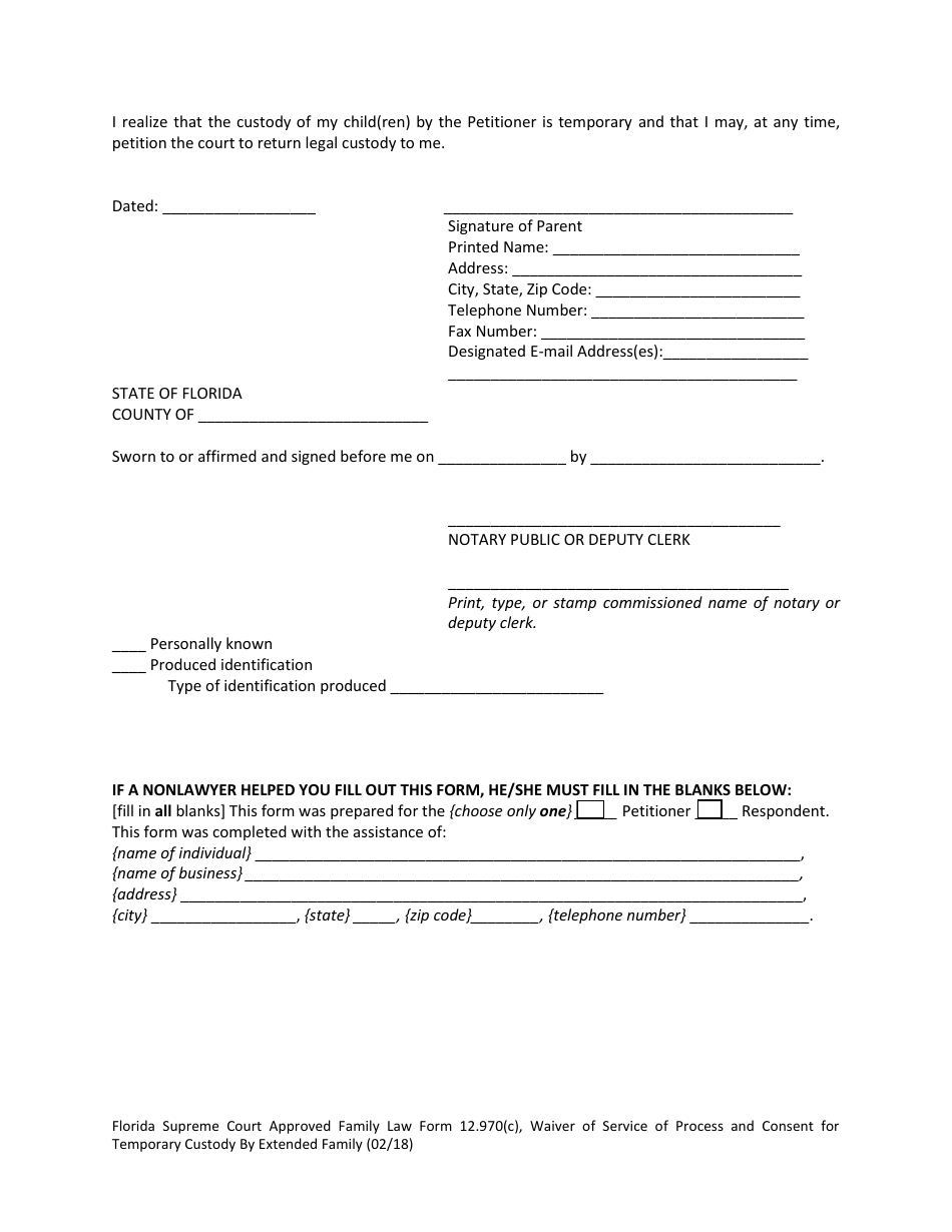 Form 12.970(C) Waiver of Service of Process and Consent for Temporary Custody by Extended Family - Florida, Page 3