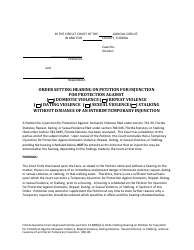 Document preview: Form 12.980(B)(1) Order Setting Hearing on Petition for Injunction for Protection Against Domestic Violence, Repeat Violence, Dating Violence, Sexual Violence, Stalking Without Issuance of an Interim Temporary Injunction - Florida