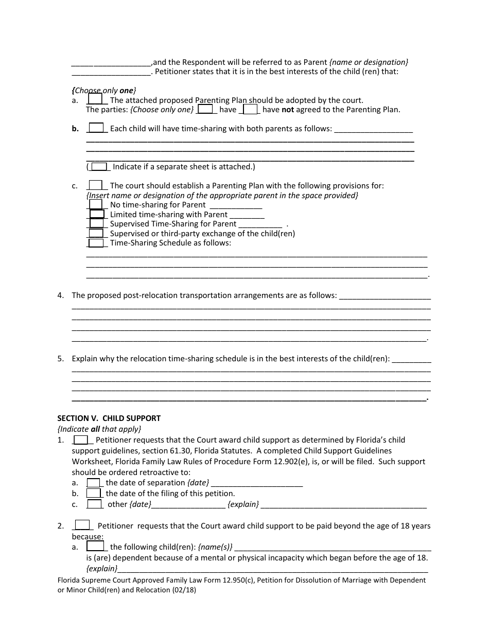 Form 12.950(C) Petition for Dissolution of Marriage With Dependent or Minor Child(Ren) and Relocation - Florida, Page 11