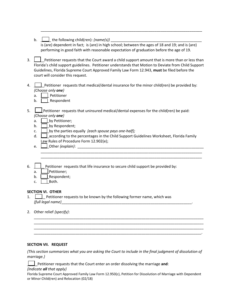 Form 12.950(C) Petition for Dissolution of Marriage With Dependent or Minor Child(Ren) and Relocation - Florida, Page 12