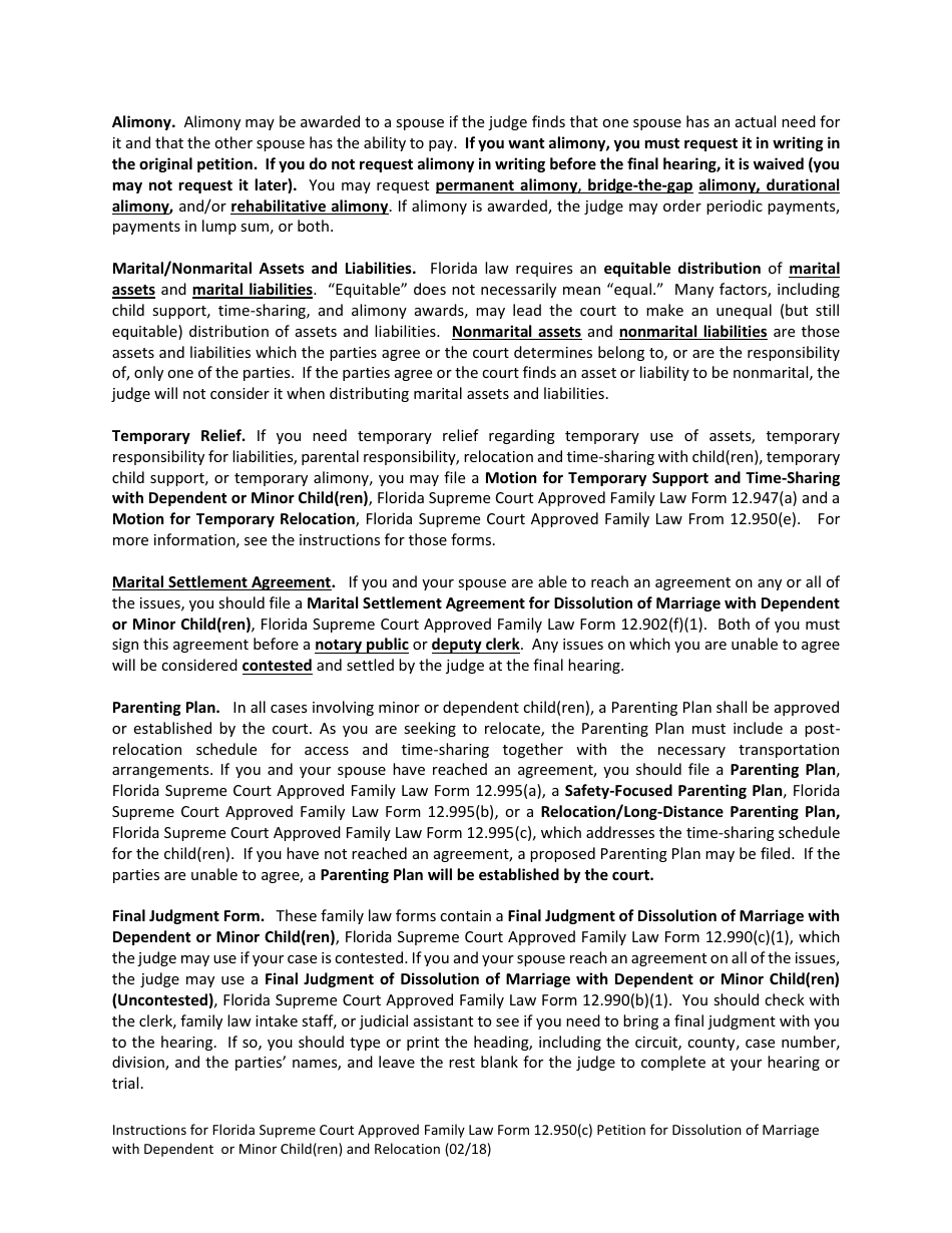 Form 12.950(C) Petition for Dissolution of Marriage With Dependent or Minor Child(Ren) and Relocation - Florida, Page 5