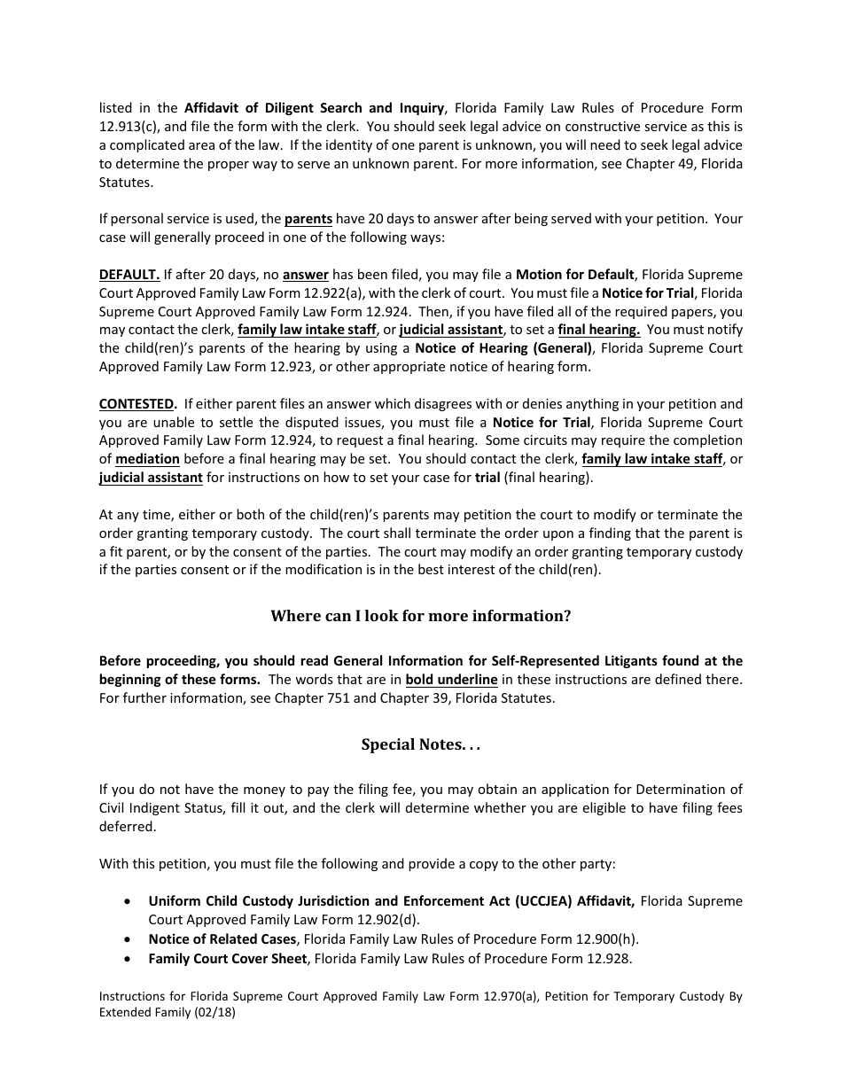 Form 12.970(A) Petition for Temporary Custody by Extended Family - Florida, Page 3