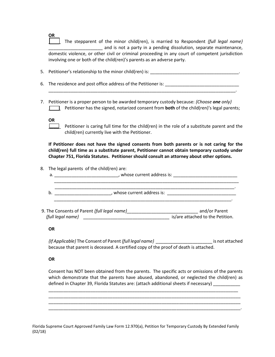 Form 12.970(A) Petition for Temporary Custody by Extended Family - Florida, Page 6