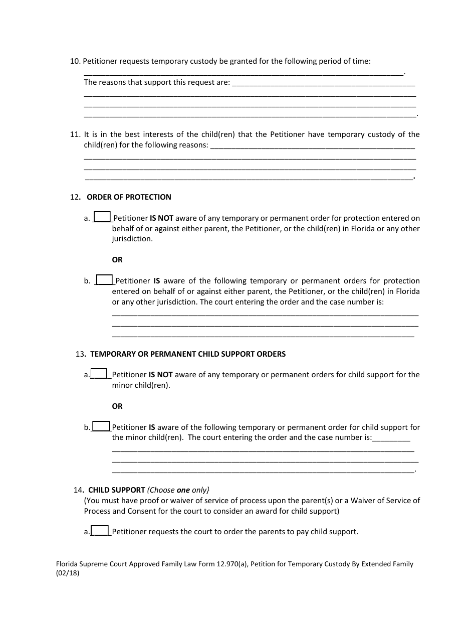 Form 12.970(A) Petition for Temporary Custody by Extended Family - Florida, Page 7